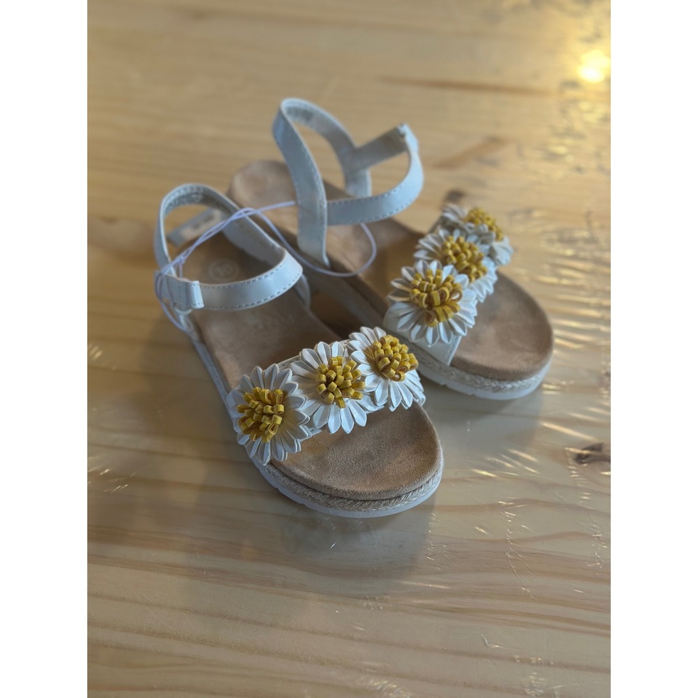 Cat & Jack Girls White Daisy Floral Applique Sandals Ankle Strap Size 10 NEW
